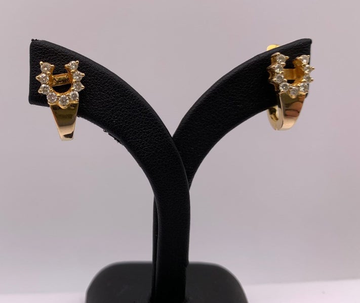 14ct Yellow Gold Diamond Horseshoe Hoop Earrings ~ $2,700!
